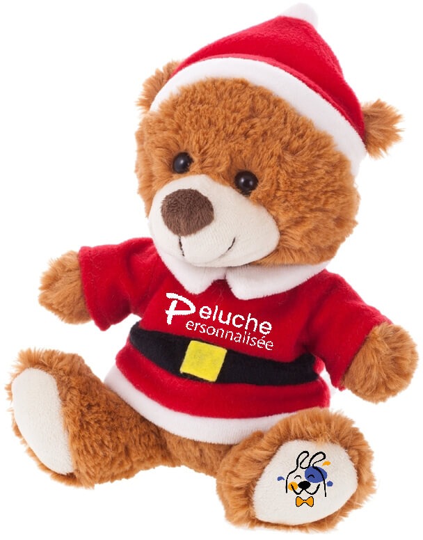 Peluche noël personnalisée. Nounours personnalisée noël avec logo.